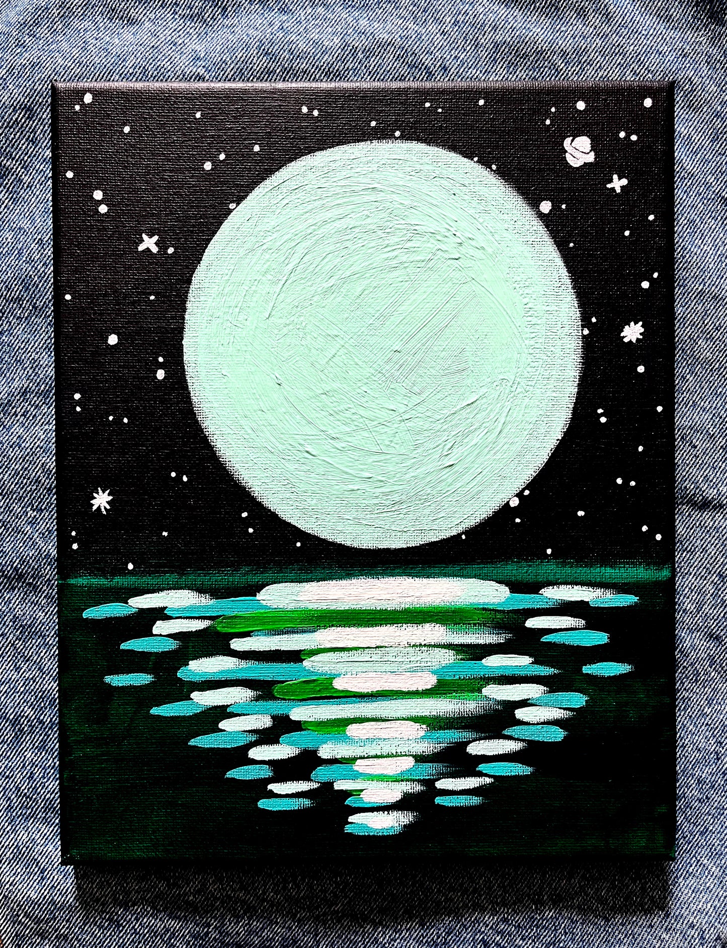 "Mint Moon" Small Painting